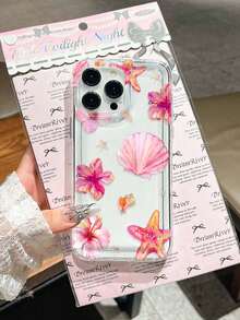 1pc Shockproof Flower Print Phone Case, Transparent With Large Camera Hole, Suitable For IPhone 17 Air/17 Pro Max/17/16 Plus/15/14/13/12/11/XS Max/XR/7/8 - Multicolor - View 2