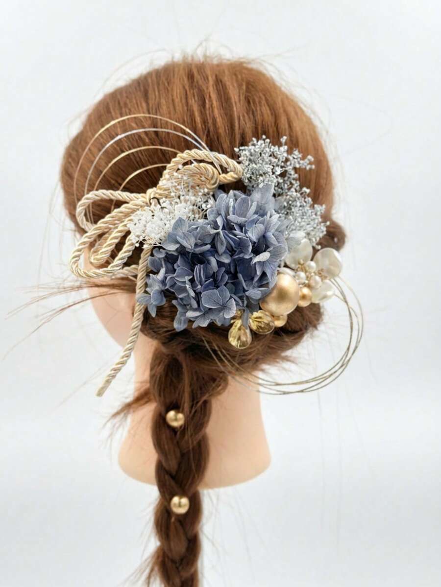 【大人可愛い】髪飾り ヘッドドレス 17点セット 和装 浴衣 ドレス 普段使い 結婚式 成人式 卒業式 袴 振袖 着物 紐アレンジ ドライフラワー タッセル ヘアアクセサリー プレゼント INS風 - グレー - チェックする 1
