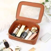 Clear Makeup Bag Travel Toiletry Case for Women Cosmetic Pouch with Zippers Car Storage Organizer for Essentials Brown Medium Classic - Marrón - Ver 6