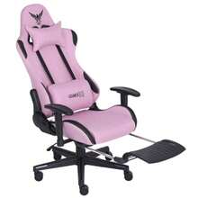 -GAMER-X- Silla Gamer Ergonómica Escritorio de Tela Transpirable con Reposapiés y Soporte Lumbar hasta 150kg Ideal para Gaming Oficina - Sillas Gamer Cómodas Ergonomicas descansapies Rosa - Gris - Ver 2