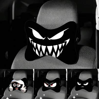 1/2 chiếc Vỏ bọc tựa đầu xe hơi in hình biểu cảm ngộ nghĩnh, Gối kê cổ xe hơi, Phụ kiện nội thất xe hơi, Gối hình xương cho mọi mùa