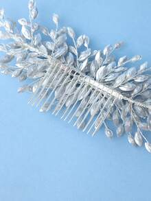 1pc Elegant Silver Crystal Leaf Handmade Bridal Hair Comb, Teardrop Transparent Crystal Bead Decor, Wedding Bride Bridesmaid Party Accessory - Silver - View 6