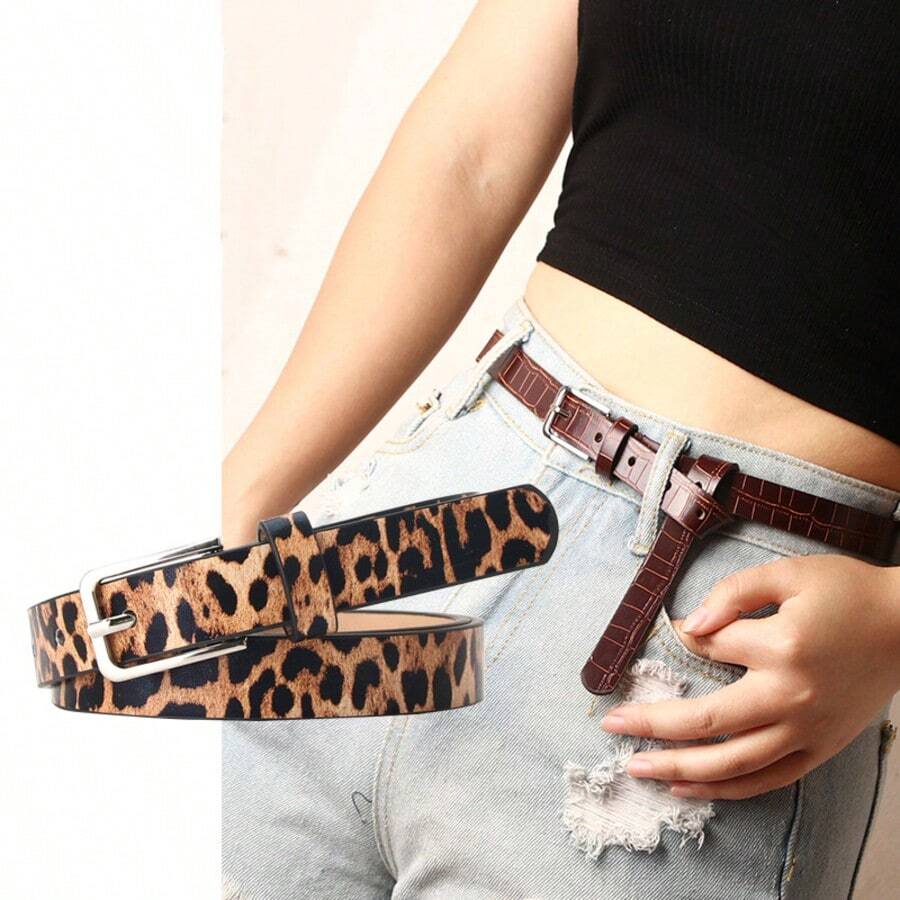 1pc Women's Leopard Print Belt, Fashionable Skinny Zebra Pattern Waist Belt, Versatile Clothing Accessory - Multicolor - View 1