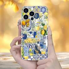 Tema de collage de azulejos azul y amarillo limónfunda de teléfono Fundas compatibles con ,Apple,VIVO,OPPO,,, y Honor.Fabricadas en silicona TPU,ofrecen protección contra golpes y caídas. - transparente - Ver 1