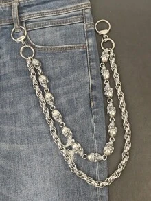 Dây xích quần hình đầu lâu bằng thép không gỉ Y2K, phụ kiện thời trang nam phong cách hip-hop rock sang trọng, quà tặng mùa hè mới cho kỳ nghỉ. - Bạc - Xem 9