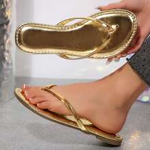Womens Flip Flops Thong Sandals Shoes Flats For Ladies Slides Lightweight Slippers Summer Casual Beach Dressy Sandals - 金色 - 查看 4