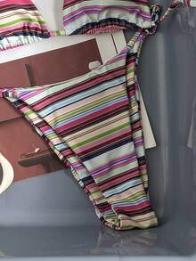 Traje de baño de 2 piezas sexy y colorido con rayas para mujer, conjunto de bikini con espalda descubierta y lazos, adecuado para la playa, vacaciones y cruceros en verano - Multicolor - Ver 9