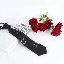 朋克风黑色领结，带金属孔眼和可调节松紧带，男女皆宜的配饰 - 黑色 - 查看 10