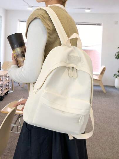 Ba lô thời trang tối giản màu trơn dành cho nữ, có ngăn trước và ngăn bên, nhẹ và đa năng, phù hợp cho học sinh, đi làm, đi chơi hàng ngày và du lịch giải trí.