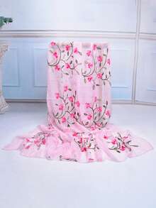 1pc Summer Sunscreen Shawl, Retro Embroidered Scarf, Beach Wrap, Floral Print, Polyester Fiber - Multicolor - View 12