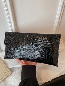 时尚纯色优雅鳄鱼纹信封手拿包，休闲百搭手提包 - 彩色 - 查看 10