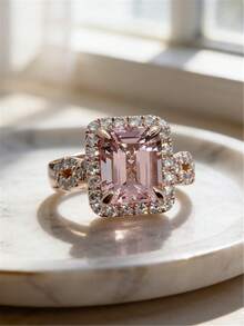 1pc Women's Fashion Geometric Square Ring - Exquisite Accessory - Elegant Engagement Ring - Suitable For Daily Wear And Gift Giving - Rose Gold - View 3