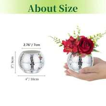 Disco Ball Vases For Table Centerpieces - 12pcs Sier Mirror Glass Planters Flower Pot Containers Bulk Disco Balls Bowl Candle Holders For Wedding Bridal Shower Birthday Events Party Decor - Silver - View 2