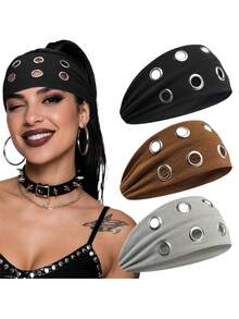 1pc Punk Y2K Metal Hoop Hollow Headband, Unisex Leopard Print Headband - Multicolor - View 3