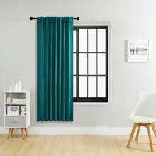 单片装或双片装可选尺寸/系带式窗帘/杆袋式窗帘/可使用夹子/遮光窗帘套装/纯色隔热遮光窗帘/适用于客厅、办公室、家庭、卧室，短款可用作厨房窗帘 - 薄荷藍 - 查看 31