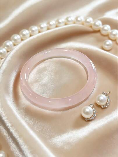 1件粉色玉石手镯，甜美百搭女士手镯，适合体重75公斤以下的女性，送给女友或母亲的绝佳礼物，粉色，臂环，女士配饰，手镯，珠宝，手链，女士手链，女士珠宝，夏季，配饰，HQI，西式，女士沙滩配饰，手链，叠戴手链，夏季珠宝，假日珠宝