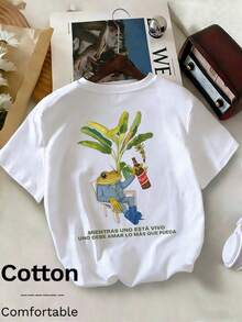 2026 Women's Solid Color Round Neck Short-Sleeved T-Shirt, Super Loose Fit, 100% Cotton, Soft And Comfortable, Everyday Casual, Streetwear, With A Cheerful Floral And Sun Pattern - 銀行 8 - 查看 6