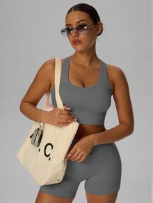 Yefecy Soutien-gorge de sport sans couture, confortable et respirant avec coussinets. Sous-vêtements de fitness et de yoga - Gris - Voir 4