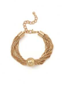 1 pieza Brazalete de cadena multicapa con esfera geométrica, accesorio vintage exagerado de estilo punk, elegante brazalete de mujer, minimalista para uso diario, fiesta, casual, concierto/festival, discoteca, lindo brazalete de acabado metálico/metalizado lujoso (La superficie puede tener ocasionales rasguños por fricción y desigualdades, por favor, entienda) - Dorado - Ver 5
