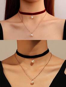 1 chiếc dây chuyền mặt ngọc trai hai lớp tối giản phong cách retro dành cho nữ, có thể cá nhân hóa. - Nhiều màu - Xem 6