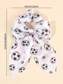 1pc Football Print Hair Scrunchie, Women's Black & White Satin Alligator Clip World Cup Cheer Hair Accessory, Sports Style Hair Tie Travel Accessories Ponytail Holders Hair Elastics Hair Rubber Bands Hair Rope Elastic Hair Tie - Black and White - View 5