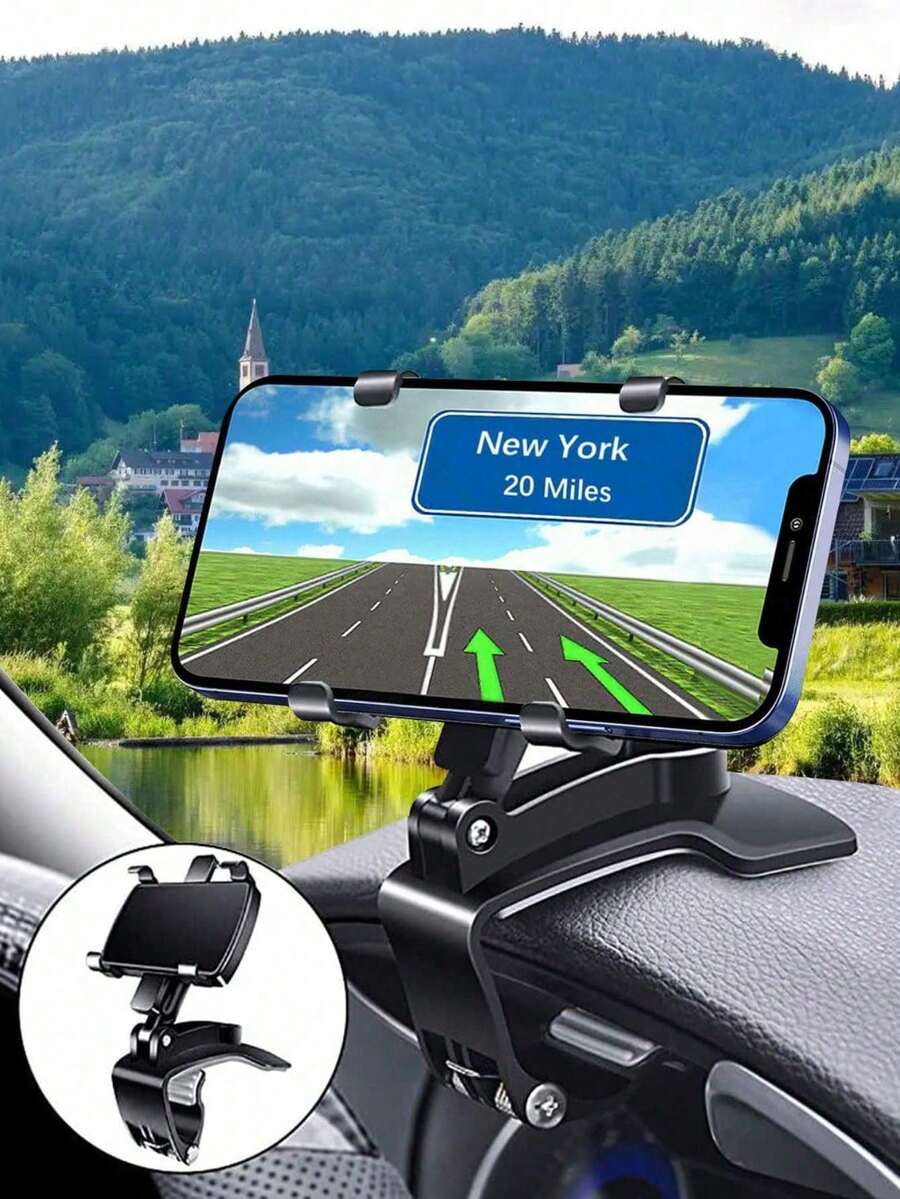 360° Rotatable Car Phone Holder - Heavy Duty Spring Clip Mount Suitable For Air Vent And Rearview Mirror - One-Handed Operation Anti-Slip Design Fits 3-7 Inch Android Phones - Adjustable Dashboard And Rearview Mirror Viewing Angle