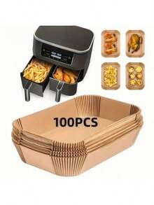 50/100/200pcs Air Fryer Disposable Paper Liners, Rectangular Non-Stick Baking Paper Accessories Suitable For Double-Layer Air Fryers, Air Fryer Accessories, Oil-Proof And Waterproof Air Fryer Paper Liners - Multicolor - View 3