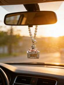 1pc Car Interior Accessories Alloy Perfume Bottle Pendant Bow Decor Rearview Mirror Hanging Ornament For Vehicle Interior - One Size 2 - View 6