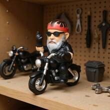 1 Stück Spaß Motorradfahrer Harz Schreibtisch Dekantiergefäß, kreative Punk Motorrad Zwerg Statue, Geschenk für Außengarten, Motorradladen - Motorradfahrer - Übersicht 9
