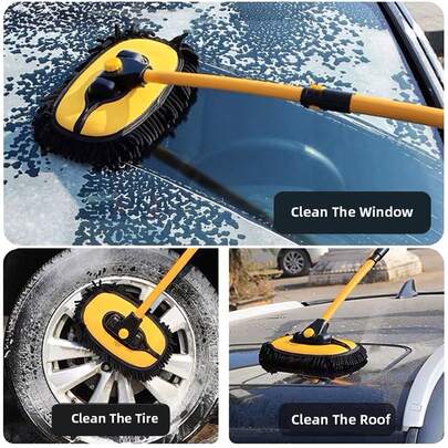 3-Section Adjustable Car Wash Mop, Super Absorbent Car Cleaning Brush, Window & Wheel Duster Cleaning Tool Accessories