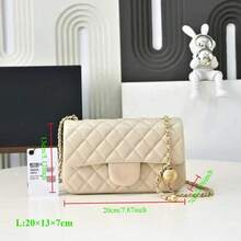 Beige Quilted Leather Crossbody Bag With Gold Chain And Spherical Charm – Women's Flap Wallet, Elegant Everyday Shoulder Bag - 米色 - 查看 8