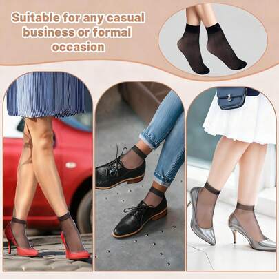 4/8 双装女士及踝透明袜，柔软轻薄尼龙材质，裸色踝袜，加固袜尖，适合女性日常穿着
