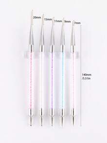 5 Packs Dual-Ended Nail Art Brushes, Crystal Handle Nail Liner & Dotting Pens For Fine Lines, French Tips, Dotting & Decorative Nail Designs - Ideal For Salon & DIY Manicure - Multicolor - View 4