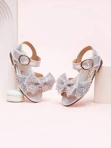 2026新款女童凉鞋，儿童公主鞋，镶钻蝴蝶结，小女孩学生沙滩鞋，夏季 - 銀色 - 查看 3