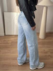 (Algodón Disponible) Vaqueros Rectos Sueltos de Estilo Vintage para Mujer, Pierna Recta, Casual Otoño - Lavado ligero - Ver 3
