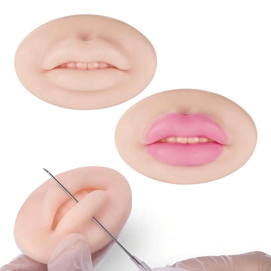 2pcs 3D Silicone Lip Tattoo Practice Skin, Reusable, For Lip Tattoo Practice - Apricot - View 1