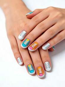 24 miếng dán móng tay hình giày dễ thương, có thể tháo rời và tái sử dụng, kích thước trung bình, thích hợp cho sử dụng hàng ngày, dự tiệc và đi chơi. - Nhiều màu - Xem 2