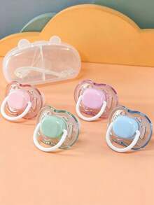 Set de 4/2 chupetes, chupete redondo para el día, chupete plano para la noche, chupete de silicona con tapa antipolvo y mango de plástico, diseño de carcasa transparente PTCG - Multicolor - Ver 2