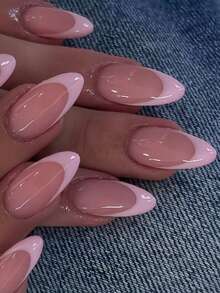 24片杏仁形美甲贴纸套装，瞬间提升您的美甲造型！甜美优雅的粉色法式美甲，全覆盖设计，适合女性和女孩。套装包含1张美甲贴纸和1个迷你指甲锉，采用果冻凝胶材质，按压式美甲贴片。 - 粉色 - 查看 5