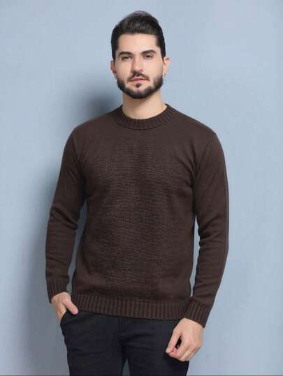 Sueter tricot masculino casaco blusa de frio gola redonda manga longa blusa de Lã Inverno