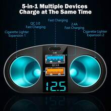1pc Black ABS Multi-Function Digital Display Car Charger, Rapid Charging Dual USB + Type-C, Suitable For 12V/24V Vehicles - A - View 7