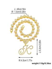 字母吊坠项链 迈阿密链条项链 女士嘻哈镶钻字母吊坠项链 珠宝礼物 - 愛心字母項鍊 - 查看 10