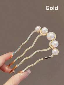 1件装优雅仿珍珠四爪发髻器，合金仿珍珠发夹梳，欧式设计婚礼发饰，优雅日常/婚礼派对发饰，秋季发饰，旅行必备，美发造型工具，女士配饰，护发 - 彩色 - 查看 6