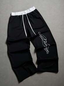 男士休闲宽松直筒运动裤，春秋季 - 黑色 - 查看 3