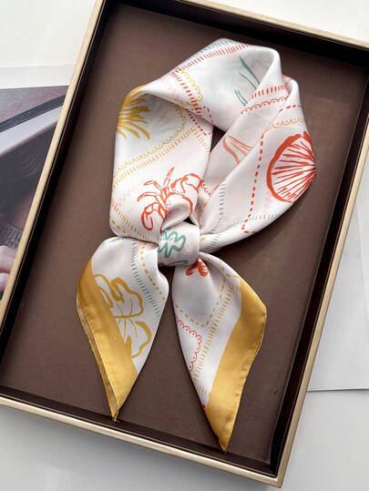 1条复古海洋元素海星贝壳轻薄围巾，女士丝滑头巾，适合海滩、街头、日常穿着、度假，亦可作装饰丝带。