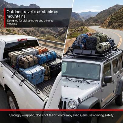 TIRETEK Truck Cargo Net Accessories, For Men, Heavy Duty Pickup Truck Bed Net, Size 4ft X 6ft, Expandable To 8ft X 12ft, With 12 Metal Carabiners, Includes Rope Net And Hooks, Suitable For SUV, Trailer Tarpaulin