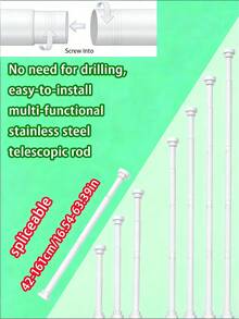 1pc Super Long Stainless Steel Telescopic Rod, Curtain Rod, Door Curtain Rod, Wardrobe Rod, Shower Curtain Rod, Tension Rod, Drying Rack, Curtain Pole, Wardrobe Hanging Rod, Extendable Rod, Laundry Drying Rod, Rod Bracket, Kitchen Organizer Rod, Black Room Divider, Spring Curtain Rod, Spring Shower Curtain Rod, No Drilling Required, Adjustable Bathroom Divider Spring Rod, Adjustable Black Shower Curtain Rod - Shower Curtain Rod - View 24