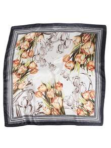 1 chiếc khăn vuông bằng satin họa tiết da báo và hoa tulip dành cho nữ, kích thước 90x90cm, khăn trùm đầu/khăn bandana đa năng cho du lịch mùa hè, quà tặng Ngày của Mẹ. - Hoa tulip đen trắng - Xem 3
