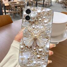 Pearl Butterfly & Pearl Pattern Phone Case Compatible With IPhone 17, 17 Air, 16, 15, 14, 13, 12, 11 Pro Max, X, XS, XR, XS Max, 7, 8, 6, 6S Plus. Cartoon Transparent Anti-Fall Fashionable Shock-Proof Soft Shell. Transparent Phone Case, Perfect Gift For Friends And Family. Full Coverage TPU Phone Protective Case - Clear - View 3
