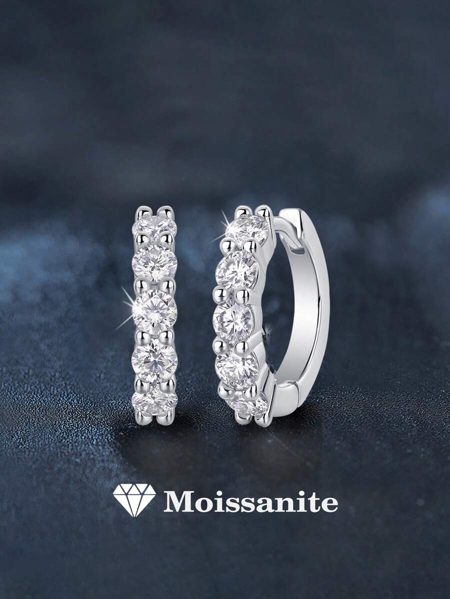 Bộ 2 bông tai bạc 925 đính 2 viên đá Moissanite 0.5 carat, thanh lịch và thời trang, phù hợp cho nữ giới đeo hàng ngày, dự tiệc, đi nghỉ mát, ngày Valentine, Giáng sinh, sinh nhật. Bông tai phong cách hiphop unisex, quà tặng ngày Valentine. - Bạc - Xem 1